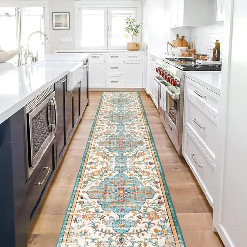 Pauwer Boho Hallway Runner Rug 2x10 Washable Entryway Area Rugs Non Slip Farmhouse Vintage Floor Mat Carpet Runner for Hallways Laundry Room Kitchen Bathroom Bedroom