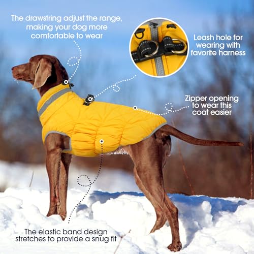 Image of FUAMEY Dog Winter Coat Fleece Warm Large Dog Coat with Harness Built in