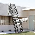 880LBS Wall-Mounted Attic Ladder, 12-Step Al-Mg Alloy Attic Ladder Pull Down System, 10Ft Folding Stairs for Retractable Attic Stairs with Armrests, Black