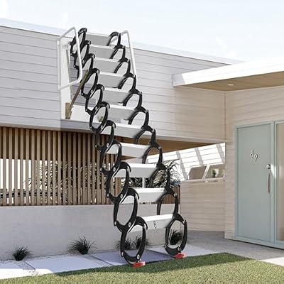 3.4M/11.15Ft Wall Mounted Attic Ladder, 12 Steps Aluminum Alloy Attic Stairs, 1000lbs Attic Ladder Pull Down System Suitable, for Attics, Garages, Roofs, Basements, Black (White)