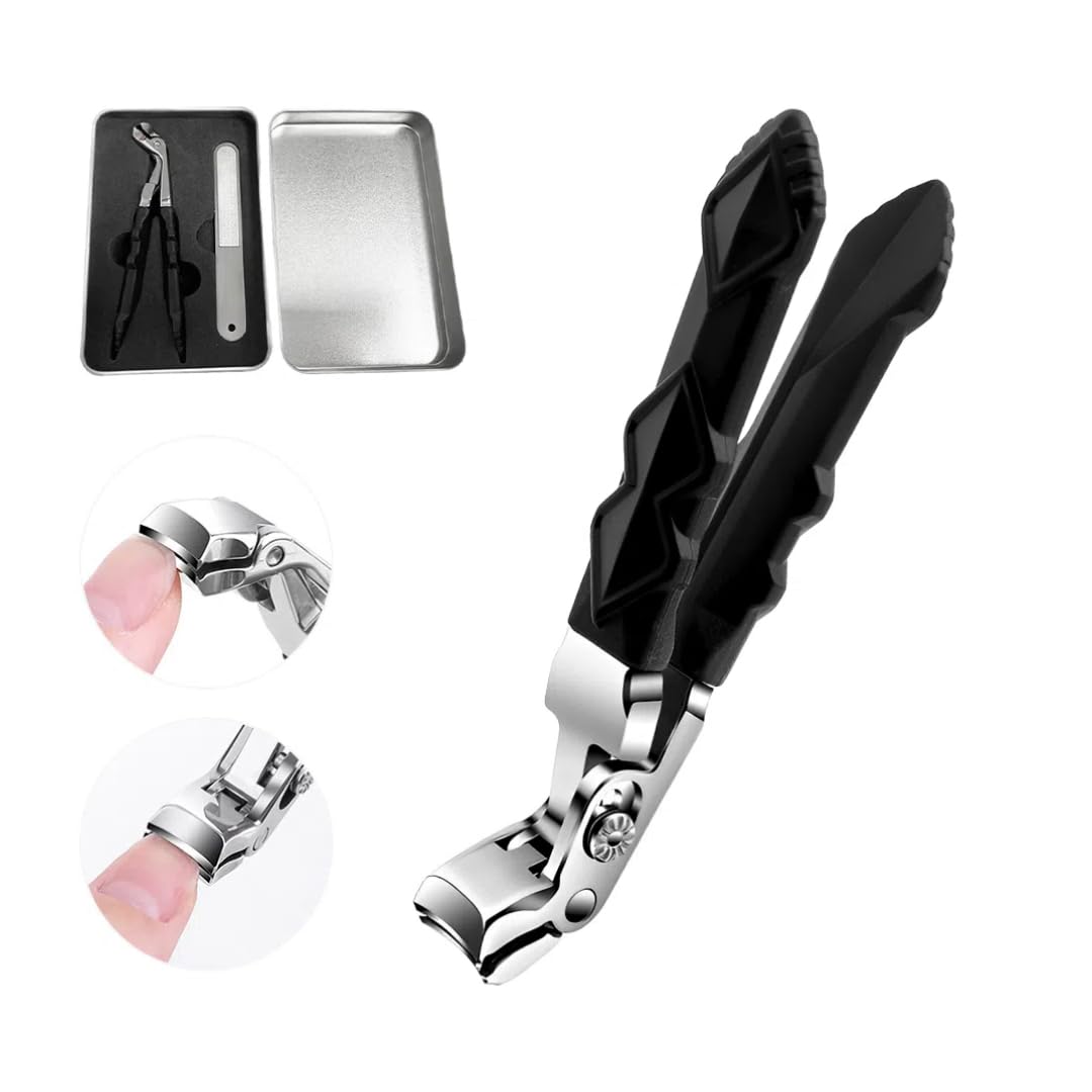 Clipmaster Pro Nail Clippers, 2025 Upgraded Large Angled Head Toenail Clippers Easy Trimming, Wide Jaw Opening Nail Clippers for Thick Nails, Long Handle Nail Clipper for Seniors Men Women (1 Set)