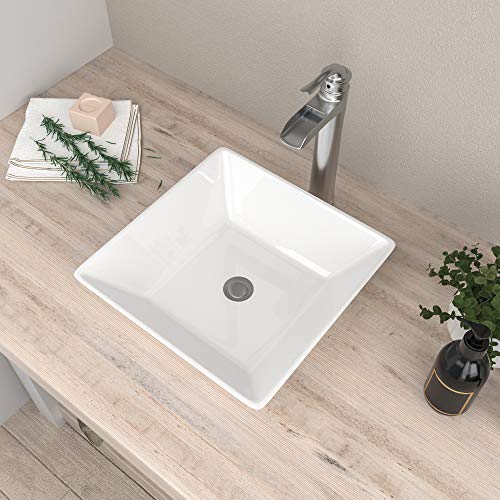 Mocoloo White Vessel Sink Square 16 X 16 Inch Bathroom Sink Above Counter Porcelain Ceramic Vanity Sink Square Countertop Small Bathroom Sink Modern 16 Inch Single Art Basin cover