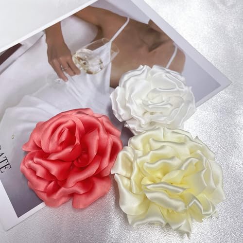 Image of Dainty Peony Rose Flower Brooches Lapel Pins Delicate Elegant Fabric Flowers Brooch Pin for Women Flower Corsage for Wedding Party Accessories Jewelry Gifts100mm