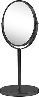 Comprar Espejo Aumento Maquillaje baño | Metal | Sobremesa | Redondo | Dos Caras Aumento 5X y 1X | para Maquillaje, Afeitado o depilar Cejas | Sin luz | 34.5 x 18.5cm (Negro Mate)