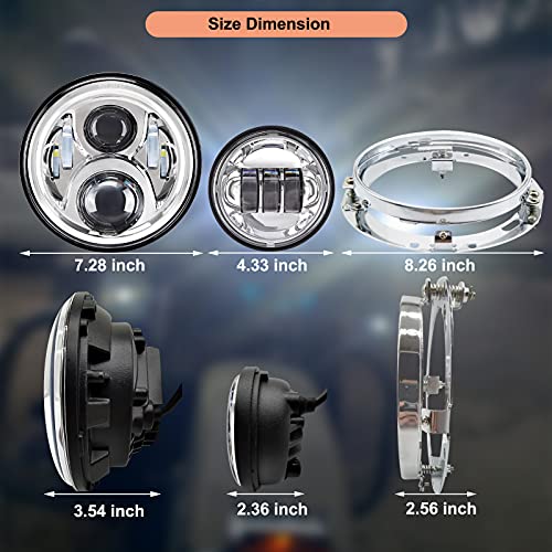 Alyoned ZY202HDHKCR 7 Inch Motorcycle Led Headlight 4.5 Inch Fog Passing Lights Dot Kit Compatible With Harley Davidson Fat Boy Street Glide Heritage Softail Road King Switchback Electra Glide Ultra Classic Chrome thumb #5