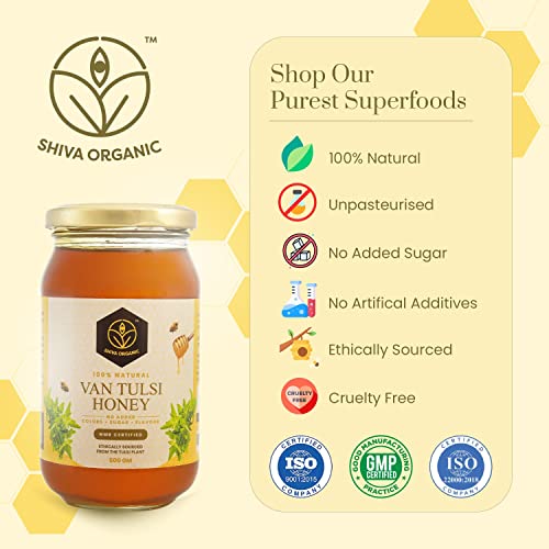 Image of Shiva Organic Raw Van Tulsi Flower Honey 1 kg | 100% Pure NMR Tested | Raw and Unprocessed