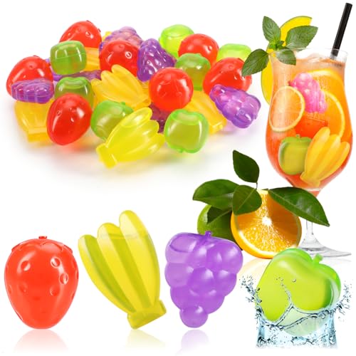 COM-FOUR® Cubitos de hielo reutilizables 30x con forma de fruta caribeña - Cubitos de hielo para fiestas y bebidas refrescantes - Cubitos de hielo reutilizables (30 piezas - frutas)