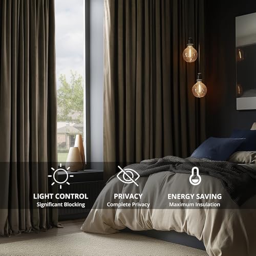 HPD Half Price Drapes Signature Velvet Thermal Blackout Curtains for Living Room 120 Inch Long (1 Panel) Rod Pocket Insulated Blackout Curtains for Bedroom Window Curtains, 100W x 120L, Java