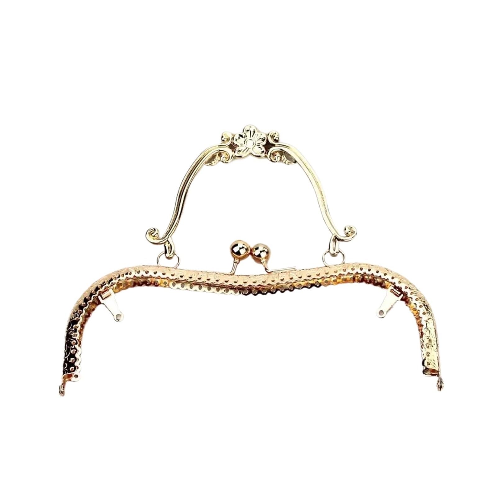 PVUVTNAHW 1Piece 20.5CM Plum Blossom Flower Pattern Vintage Metal Purse Frame Kiss Clasp Handle Bag Accessories(Golden)
