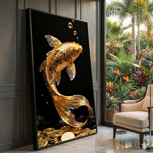 Tableau carpes koï dorées, décoration grand format pour murs vides et ternes