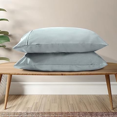 Bioweaves 100% Lyocell Pillow Cases Standard Size | Silk Alternative Queen Pillow Covers for Hair and Skin with Envelope Closure – Set of 2, Shore Cover