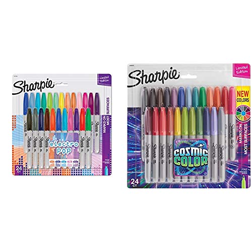 Sharpie 1927350 Electro Pop Permanent Markers, Fine Point, Assorted Colors, 24 Count & Permanent Markers, Fine Point, Cosmic Color, Limited Edition, 24 Count