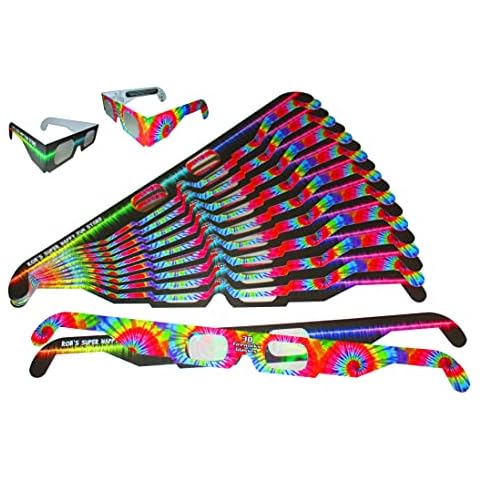 Fireworks Diffraction Prism Glasses - Trippy Tie Dye and Rave Waves Frame Designs - 50 Paper Glasses Total - See Rainbow Bursts of Color From Prismatic Lenses Cover