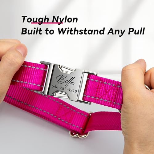 Personalized Reflective Dog Collar with Name and Phone Number, Engraved Pet ID Tag, Adjustable Nylon Collar with Quick Release Metal Buckle - Image 5