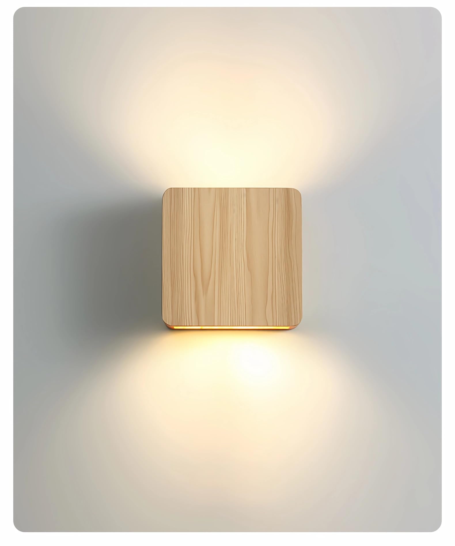 LED Wandleuchte Holz Eckig Design Modern Minimalistisch Wandlampe für Wohnzimmer Schlafzimmer Flur Treppenhaus Diele Lampe G4 Leuchte Leuchtet nach oben und unten (Holzfarbe, 16cm, Warmweiß 3000K)