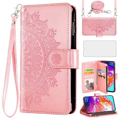 Étui pour Samsung Galaxy A70 Asuwish avec protection écran en verre trempé style mandala