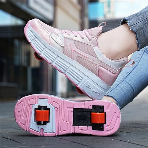 Kids Roller Skates Shoes Sneakers for Boys & Girls, Skateboarding Shoe Outdoor Parkour Shoes with 2-Wheels Unisex Retractable Skating Shoes for Children's Park Sports Walking 30-412