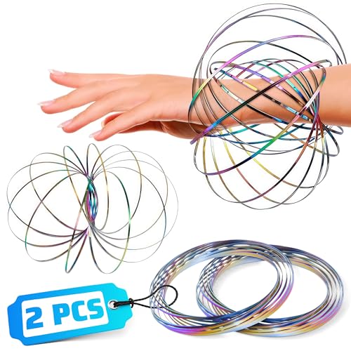2 pcs flow ring spinner ring arm toy - 5134 color - changing fidget flow toy with a pleasant smooth surface compact amp portable design - entertaining geometric magic bracelet with soothing effect