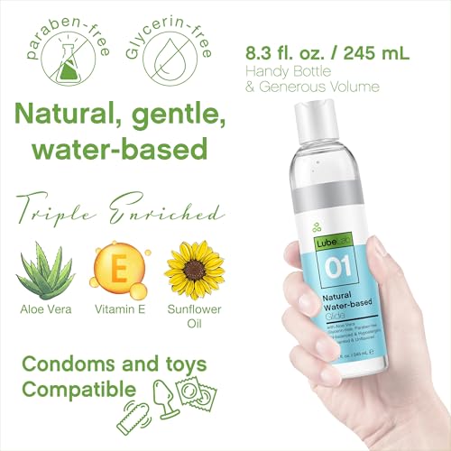 Waterbased Lube 8.3 Fl Oz. Personal Lubricant w/Aloe & Vitamin E, Hypoallergenic, Free of Paraben&Glycerin&PEGs, PH-Balanced, Natural Smooth Slippery Glide Gel for Couples, Men, Women - Image 3