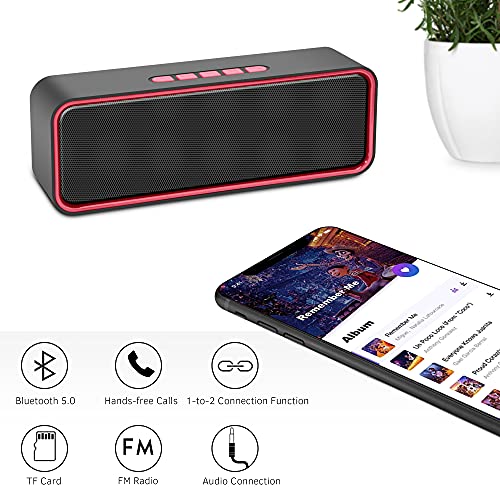 Bluetooth Lautsprecher, Tragbarer Wireless Bluetooth 5.0 Lautsprecher mit 3D-Stereo-HiFi-Bass, 1500-mAh-Akku, 12 Stunden Spielzeit (Rot) – Bild 6