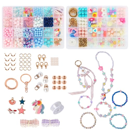 Image of PATPAT 2-Box DIY Bracelet Making Kit Colourful Beads for Bracelet Making, Craft Kit Gift for Girls Age 5-12 Years, 24-Grid Dreamy Beading Jewellery Making Materials Kit for DIY Necklace Jewelry