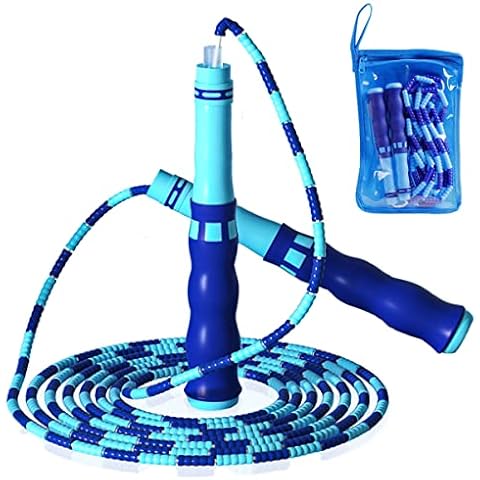 Soft Beaded Skipping Ropes Kids,Tangle Free,Adjustable Length, Beaded Jump Rope Suitable for Adult Beginners Students Children Girls Boys(Blue,2.8M/1.1In) Cover