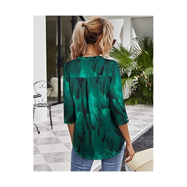 VALOLIA-Womens-Summer-V-Neck-Blouse-34-Sleeve-Casual-Workwear-Loose-Shirts-Tops VALOLIA 3/4 Sleeve Tunic Tops for Women, Trendy Tops for Women Business Casual Loose Fit Blouses Flowy Shirts Wear with Leggings Womens Dress Shirts and Blouses(Peacock Blue Large)