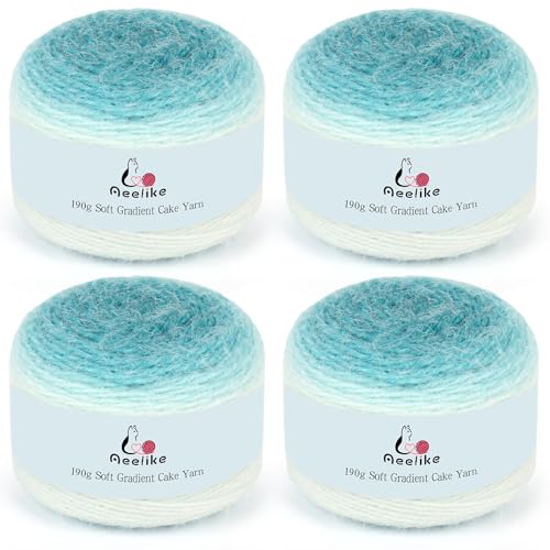 Image of Aeelike Ombre Yarn for Crocheting, 4 PCS Colorful Gradient Yarn #4 Medium, Each 190g(6.7 oz) 400m(437.5 Yards) 71% Acrylic 29% Nynon, Soft Cake Crochet Yarns for Blanket, Scraves, Sweaters, Color H