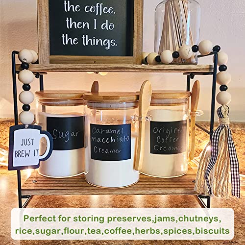 Image of Set of 3 Airtight Glass Jars with Bamboo Lids and Spoons - 20oz Decorative and Durable Borosilicate Glass Canisters Perfect for Storing Coffee Beans,Tea,Flour,Sugar,Nuts,Candy,Bath Salts and More