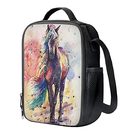 JEOCODY Pferdemalerei Mittagessen Kühltasche Einfach Wasserdicht Isoliert Große Erwachsene Lunch Tragetasche für Picknick Wandern Strand Angeln Cover