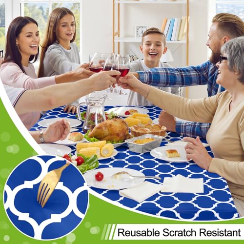Image of Smiry Round Table Cloth, Flannel Backed Vinyl Tablecloth, 60 inch Round | Waterproof Plastic Tablecloths, Wipeable Table Cover for Dining, Indoor and Outdoor (Blue)