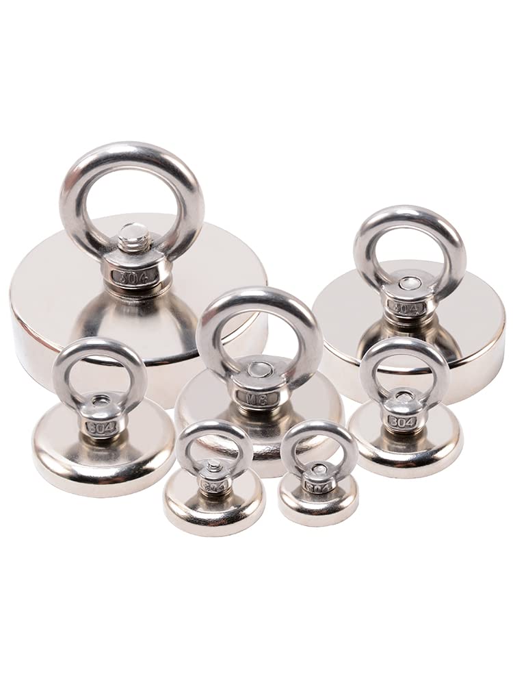 RarEarMag Fishing Magnet, Large Magnet with Pull Rope, Diameter 2 inch 3 inch 4 inch Pull Strong Magnets Heavy Duty Big Rare Earth Magnet, for Magnetic Retrieving and Fishing (Dia: 3.2 in)