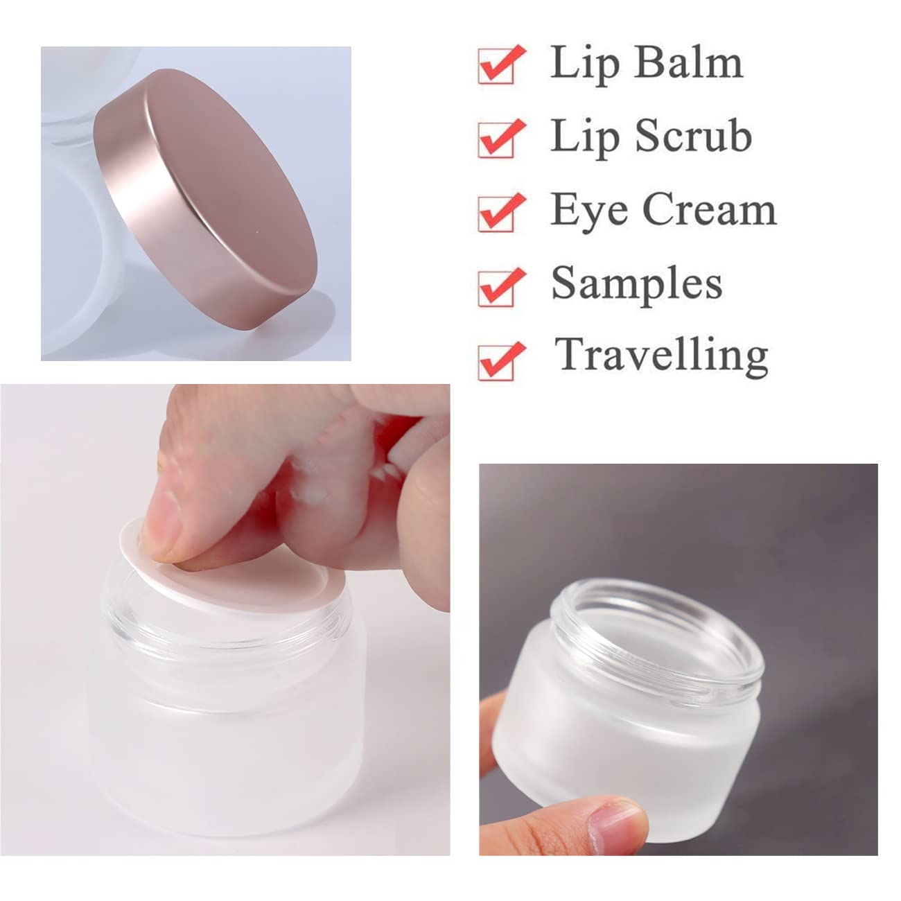 10 Pezzi 50g Trasparente Opaco Vasetti Vetro con Coperchio in Alluminio Rosa 50ml Barattolo Cosmetici Vuoto Viaggio Contenitore Cosmetico per Crema Balsamo Labbra Campione