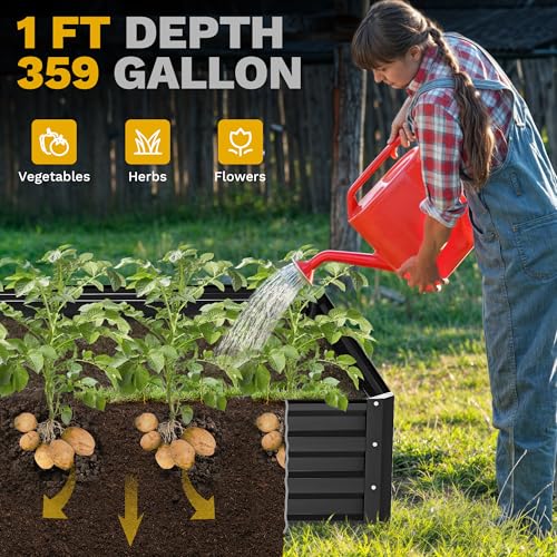 DWVO 12 x 4 x 1 FT Raised Garden Bed Kit, Outdoor Galvanized Flower Bed with Safety Rubber and Gloves, Large Metal Planter Box for Vegetables, Flowers, Herbs, Fruits, Black by DWVO - Used condition - Image 5