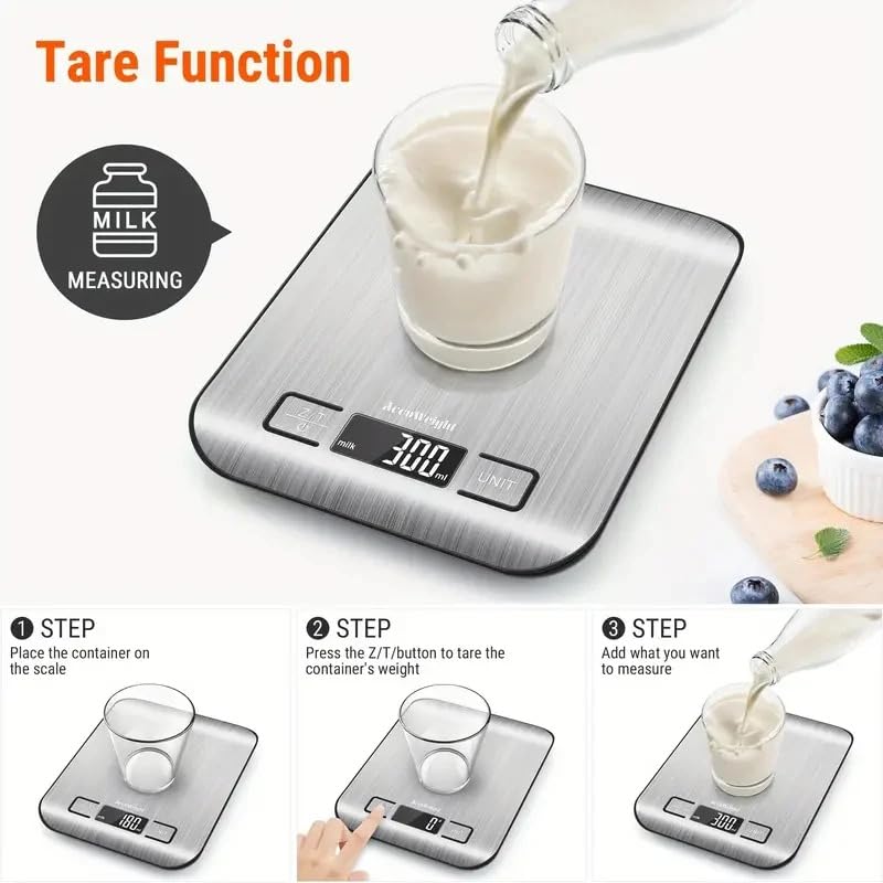 Miniatura 4 de Báscula digital para alimentos, capacidad de 11 libras, 6 unidades, tara, pantalla LCD, acero inoxidable, precisión de 0.05 oz1 g, baterías incluidas