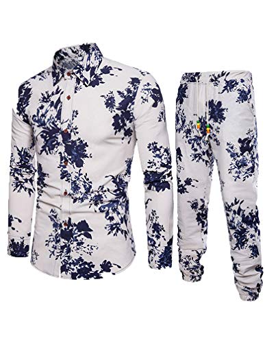 Lavnis men's 2 piece tracksuit floral shirt and pants suits butto…