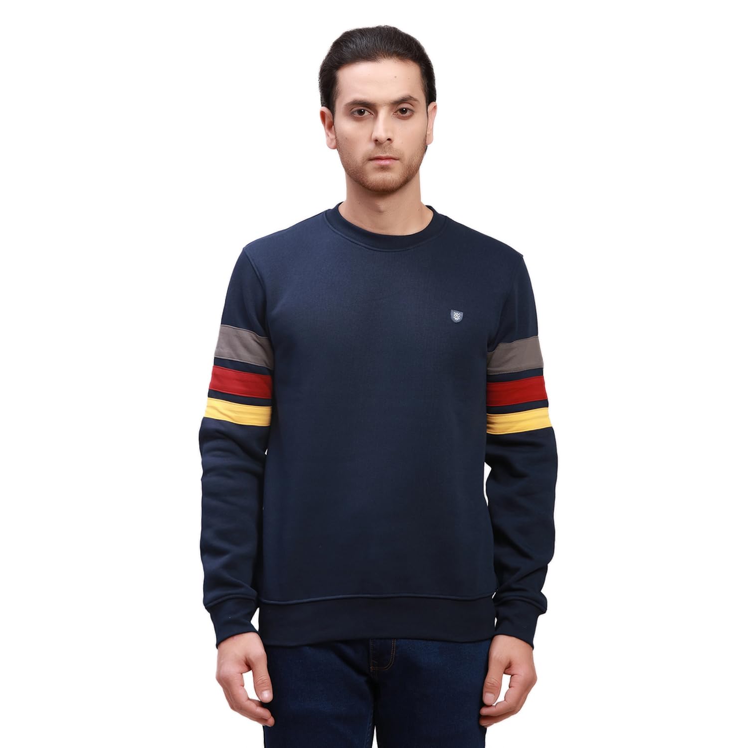 colorplus Men Tailored Fit Stripe Pattern Cotton Polyester Blend Henley Neck Full Sleeve Casual Sweatshirt-picture-13