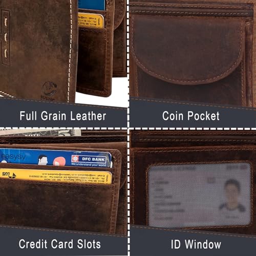 RUSTIC TOWN Full Grain Leather Wallet for Men | RFID Protecting | Handmade Vintage Bifold Travel Wallet | Slim Billfold with Credit Card Slots and Coin Pocket | Gift for Him4