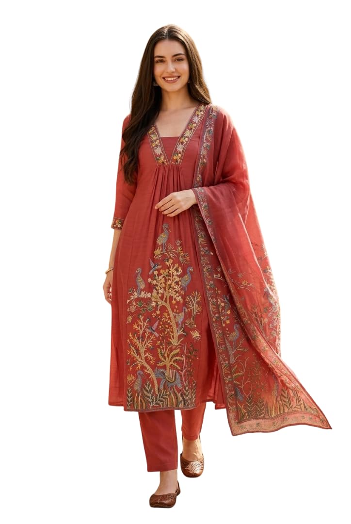 hiva trendz Women's Rayon Slub Embroidered Kurta Pant with Dupatta Set-picture-13