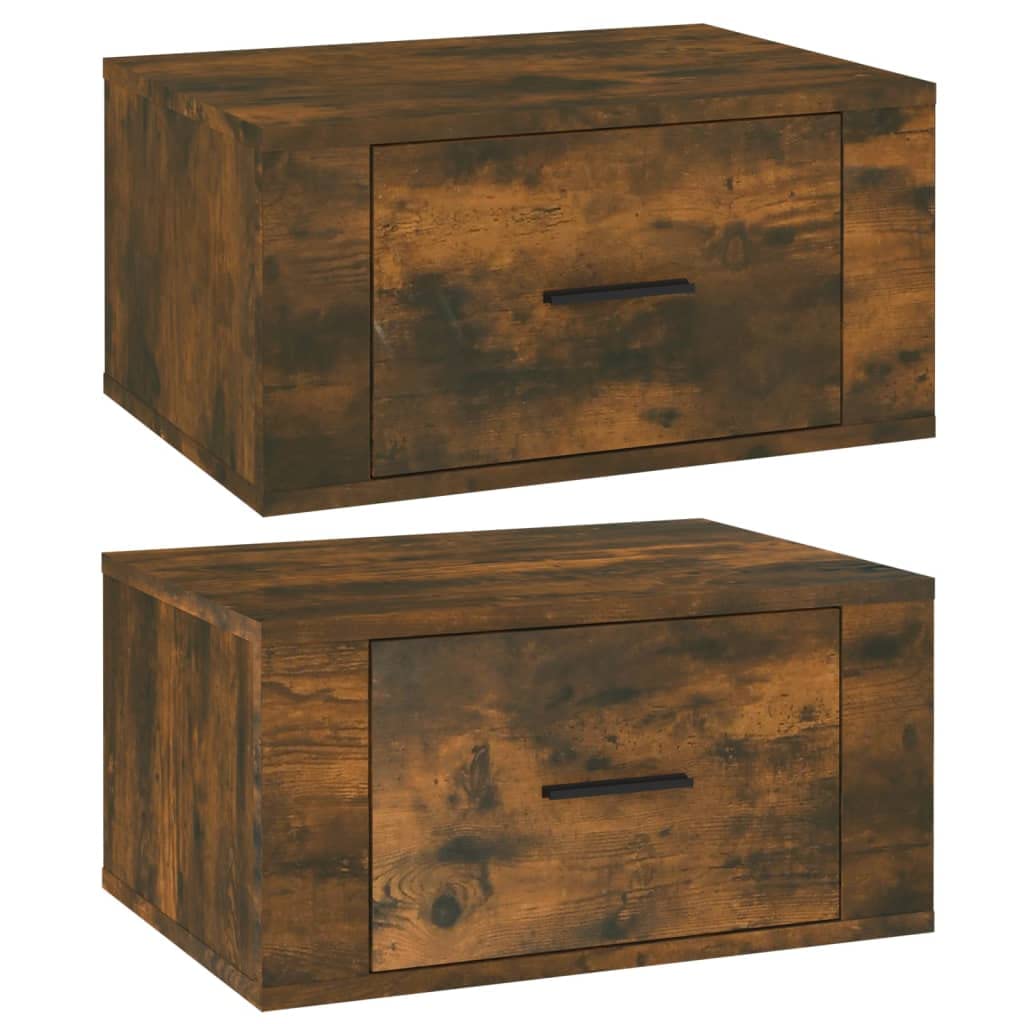 vidaXL 2x Wall-mounted Bedside Cabinets Bedroom Floating Bedside Wall Unit Floating Nightstand Wall Bedside Cabinet Smoked Oak 50x36x25 cm