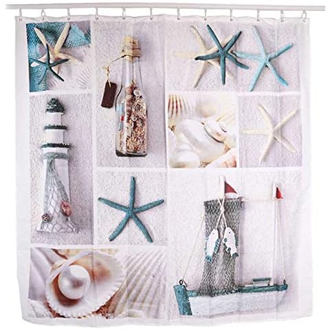 Ototec - Cortina de ducha estampada de estrella de mar, náutica, playa, mar, conchas marinas Cover