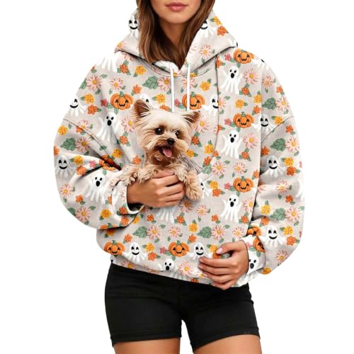 Halloween Pet Pouch Hoodie Women Oversized Cat And Dog Pouch Sweatshirt Comfy Pullover With Pocket - image 2