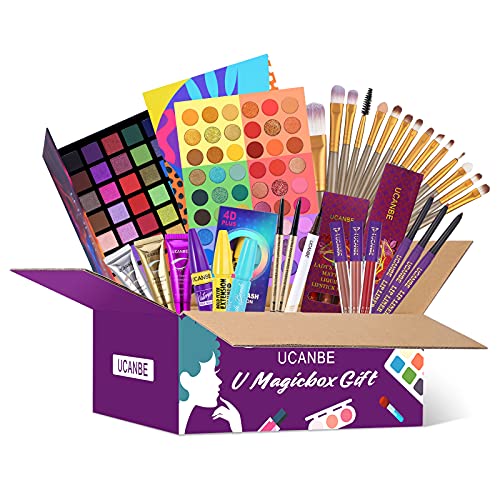 UCANBE Full Makeup Kit for Women, All In One Make Up Gift Set with 2 Eyeshadow Palette, 3 Matte Liquid Lipstick, 3 Lipliner, 3 Mascara, 3 Eye Primer, 2 Eyebrow Pen, 1 Eyeliner, 1 Eye Shadow Brush Set