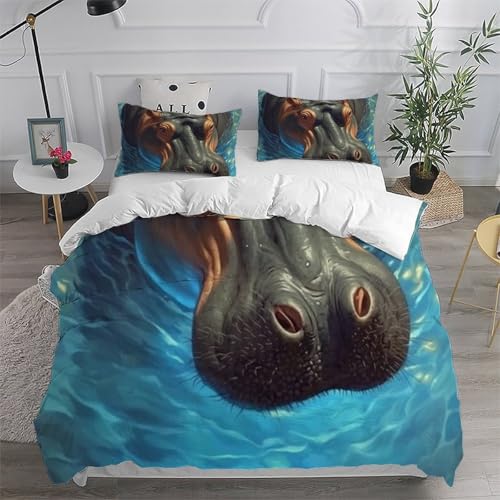 Housse de couette 260x220 hippopotame dessin animé animaux de la terre