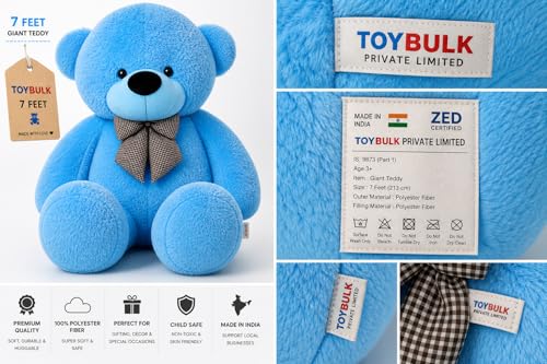 Image of Giant 7 Ft Sky Blue Teddy Bear for Girls | Big Size Soft Plush Toy | Jumbo Hugging Teddy Bear for Girlfriend, Kids | Birthday, Valentine Gift Large Teddy