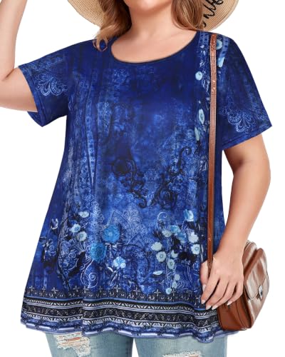 Image of JOELLYUS Plus Size Tops for Women Tunic Floral Casual Short Sleeves T Shirts Flowy Blouses 2026