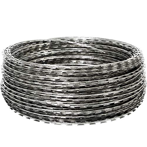 Yamcyh 150FT Razor Wire, Galvanized BTO-22 Razor Wire Fence Stretched Ribbon Barbed Wire Coils for Farm, Fence,Garden
