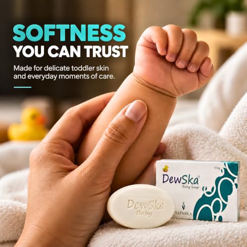 SKINSKA NATURALS DewSka Baby Bath Soap (100g, Pack of 3) | With Olive & Aloe Vera Extracts, Vitamin E, Shea & Kokum Butter | Gentle pH-Balanced Cleanser for Toddlers 12+ Months | Softens & Nourishes Baby Skin - Image 4