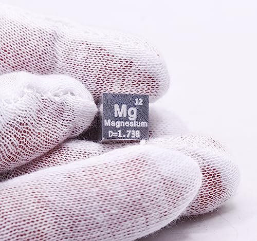 Image of 0.39 inch 10mm Magnesium Metal Cube Mg up to 99.9% Pure Periodic Table Element Engraved Density Collection Science Education Display Block Cube + Acrylic Case Box - 1PC