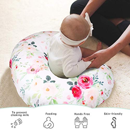 Image of TANOFAR Floral Nursing Pillow Cover, Breastfeeding Pillow Slipcover for Baby Boys & Girls, Nursing Pillow Case for Newborn, Soft Fabric Fits Snug On Infant, Washable & Breathable, Watercolor Flower